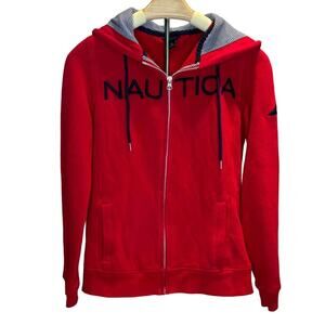 Women's Long Sleeve Zip Front Nautica Logo Hoodie Red Sailing, Small, EUC